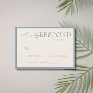Dusty Blue Cream Old Money Classic Luxe Wedding RSVP Card