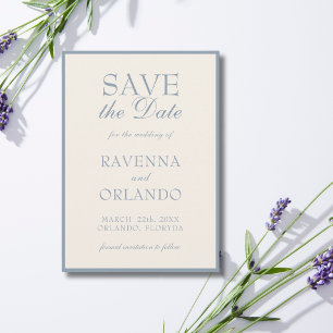 Dusty Blue Cream Old Money Elegant Glam Wedding Save The Date