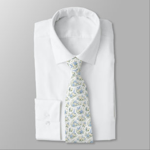 Dusty Blue Cream Watercolor Florals Wedding Groom  Tie