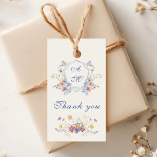 Dusty Blue Crest Floral Wedding Gift Tags