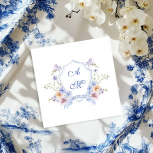 Dusty Blue Crest Floral Wedding Napkin