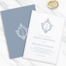 Dusty Blue Crest Monogram Formal Elegant Wedding