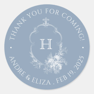 Dusty Blue Crest Monogram Wedding Sticker