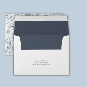 Dusty Blue Crest Toile Monogram French Wedding Envelope