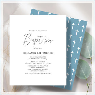 Dusty Blue Cross   Baptism Budget Invitation