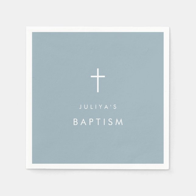 Dusty blue cross Baptism  Napkin (Front)