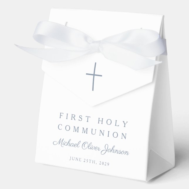 Dusty Blue Cross Boy First Holy Communion Favour Box (Front)
