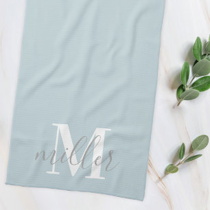 Dusty Blue Custom Family Name Monogram Tea Towel