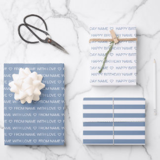 Dusty Blue Custom Happy Birthday With Love  Wrapping Paper Sheet