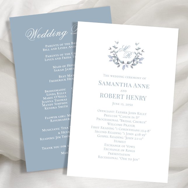 Dusty Blue Custom Monogram Wedding Program  (Creator Uploaded)