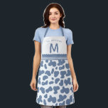 Dusty Blue Custom Name & Monogram Cow Pattern Apron<br><div class="desc">Dusty Blue Custom Name & Monogram Cute Cow Pattern Apron, just add your custom family name or text and initial letter. A Colour editable design, all elements can be changed to any colour you desire by clicking Personalise this template and choosing customise further at the bottom of the text areas....</div>