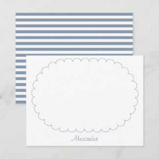 Dusty Blue Custom Name Script Stripes and Frame Card