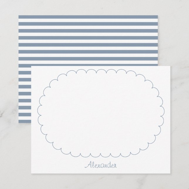Dusty Blue Custom Name Script Stripes and Frame Card (Front/Back)