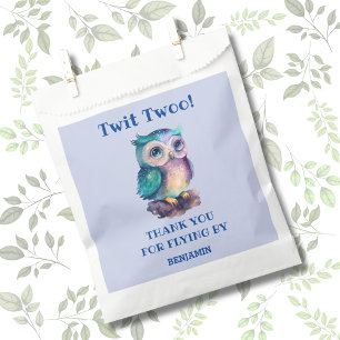 Dusty Blue Cute Owl Birthday Thank You Favour Bags