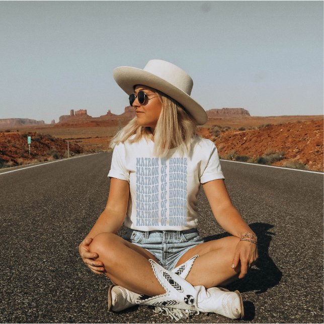 Dusty Blue Cute Trendy Boho Matron of Honour T-Shirt (Creator Uploaded)