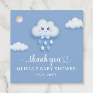 Dusty blue cute white fluffy cloud nine boy baby favour tags