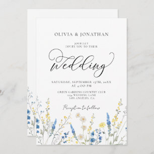 Dusty Blue Dainty All in 1 Budget QR Code Wedding Invitation