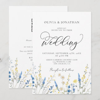 Dusty Blue Dainty All in 1 Budget QR Code Wedding Invitation