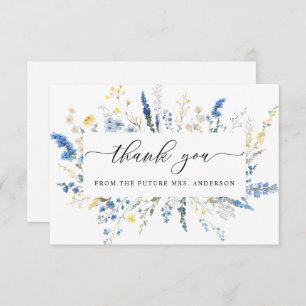 Dusty Blue Dainty Wild Flowers Boho Bridal Shower Thank You Card