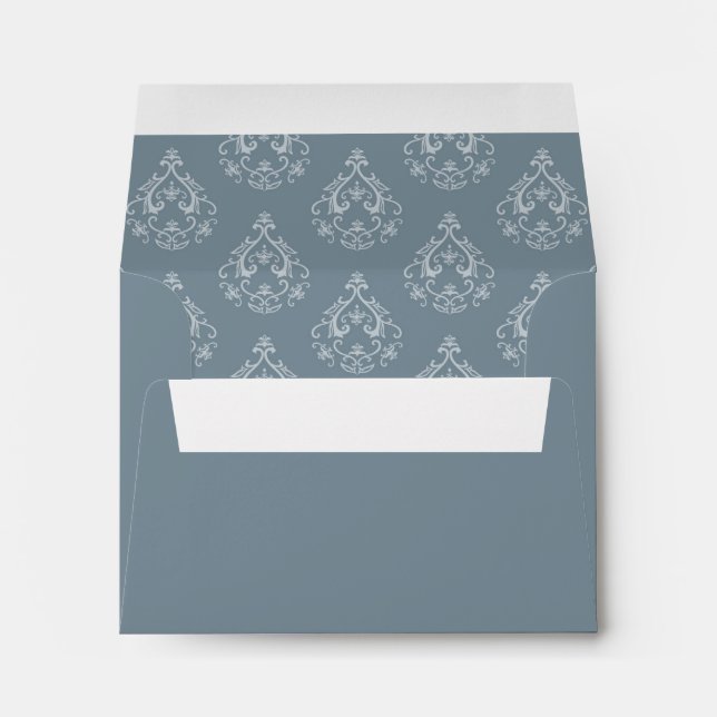 Dusty Blue Damask R.S.V.P. return envelope (Back (Bottom))