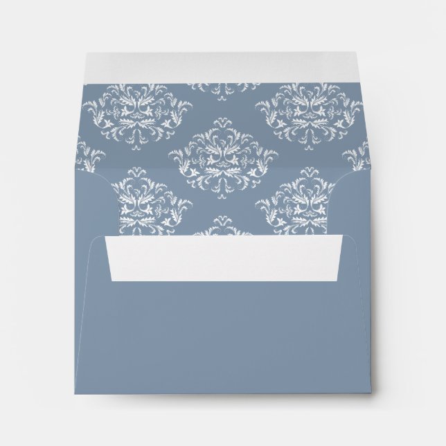 Dusty Blue Damask R.S.V.P. return envelope (Back (Bottom))