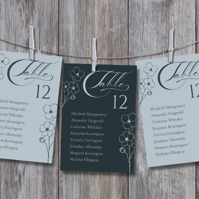 Dusty Blue Dark Botanical table Number Card (Creator Uploaded)