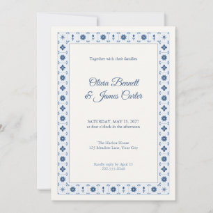 Dusty Blue Delft Tile Border Wedding Invitation