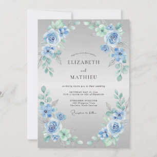 Dusty Blue Delicate Bloom Wedding Invitation