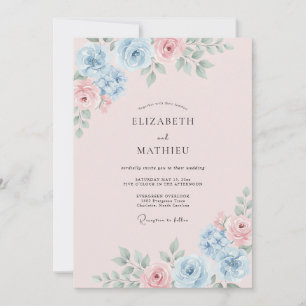 Dusty Blue Delicate Watercolor Wedding Invitation