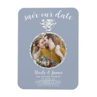Dusty Blue Diamond Ring Bling Photo Save the Date