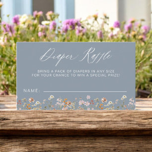 Dusty Blue Diaper Raffle Wildflower Baby Shower Enclosure Card