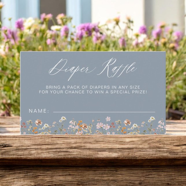 Dusty Blue Diaper Raffle Wildflower Baby Shower Enclosure Card (Creator Uploaded)