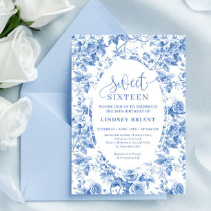 Dusty Blue Digital Floral Sweet 16 Birthday Card