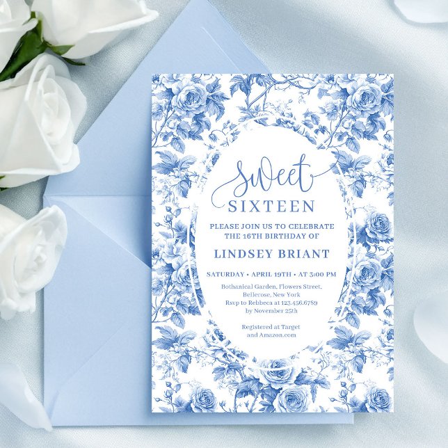Dusty Blue Digital Floral Sweet 16 Birthday Card (Dusty Blue Digital Floral Sweet 16 Birthday Card)