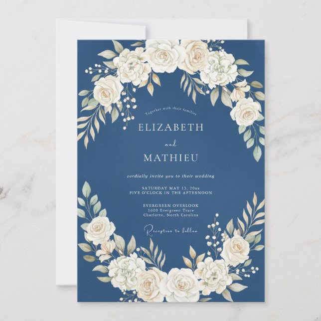 Dusty Blue Distinguished Winter Wedding Invitation (Front)