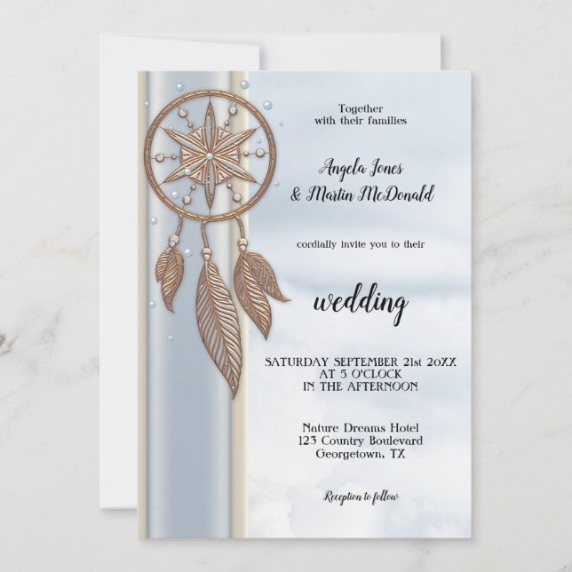 Dusty Blue Dreamcatcher Wedding Invitation (Front)