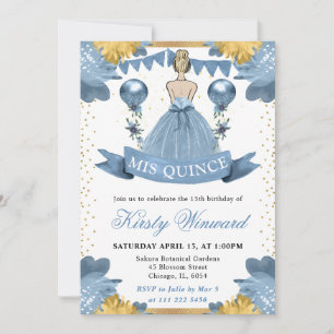 Dusty Blue Dress Blonde Hair Princess Quinceanera Invitation