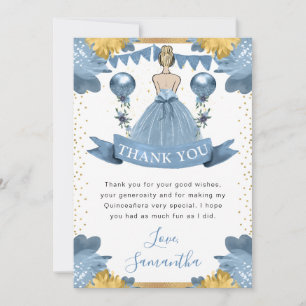 Dusty Blue Dress Blonde Hair Princess Quinceanera Thank You Card