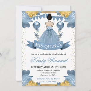 Dusty Blue Dress Brunette Princess Quinceanera Invitation