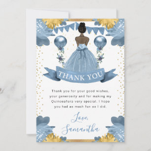 Dusty Blue Dress Dark Skin Princess Quinceanera Thank You Card