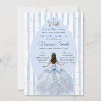 Dusty Blue Dress with Bow Quinceañera Birthday Invitation