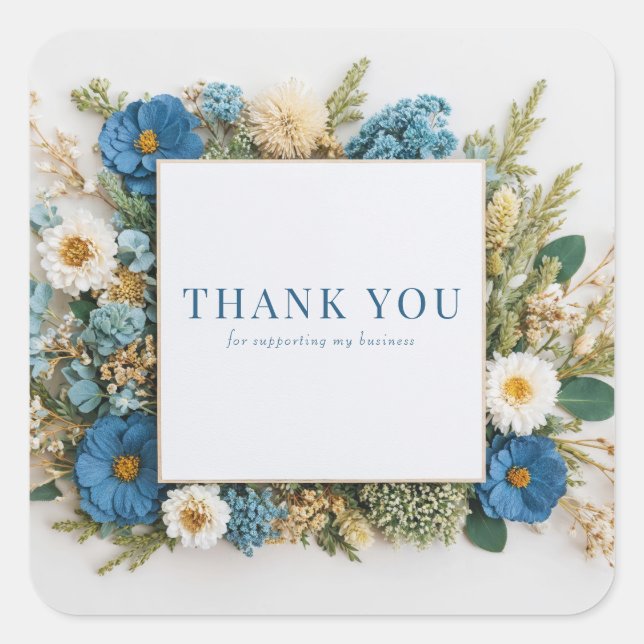 Dusty Blue Dried Floral Rustic Botanical Wreath Square Sticker (Front)