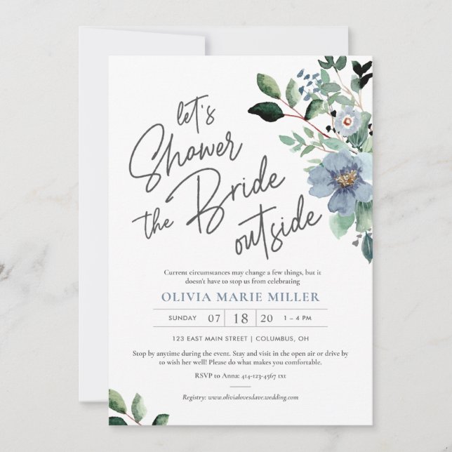 Dusty Blue Drive By Bridal Shower Invitation (Front)