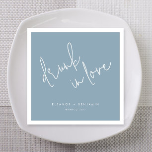 Dusty Blue Drunk in Love Wedding Napkin