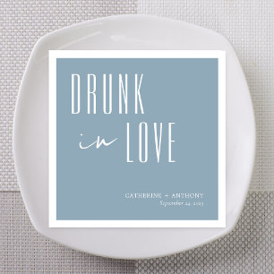 Dusty Blue Editorial Drunk in Love Custom Names Napkin