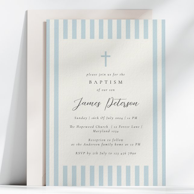 Dusty Blue Elegant Baptism Boy Invitation (Creator Uploaded)