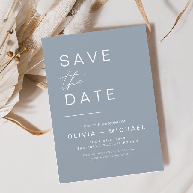 Dusty Blue Elegant Boho Save the Date Minimalist  (Creator Uploaded)