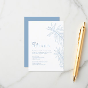 Dusty Blue Elegant Botanical Leaves Details Enclosure Card
