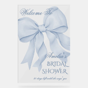 Dusty Blue Elegant Bow Bridal Shower Welcome Acrylic Sign