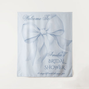 Dusty Blue Elegant Bow Bridal Shower Welcome Sign Tapestry
